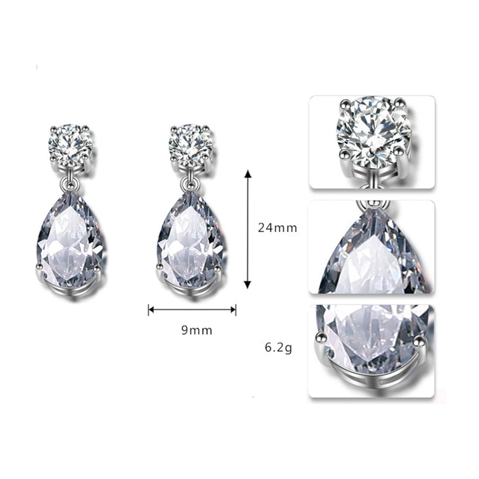 Classic Geometric Water Drop Zircon Bridal Earrings AAA Clear Crystal Luxury Wedding Party Jewelry for Women