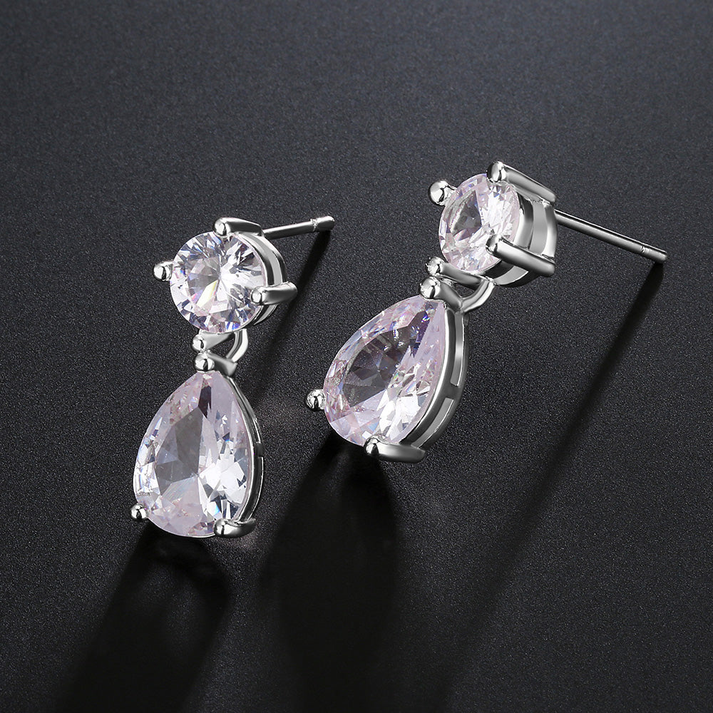 Classic Geometric Water Drop Zircon Bridal Earrings AAA Clear Crystal Luxury Wedding Party Jewelry for Women