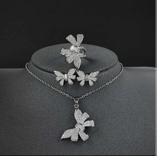 Silver Simple Butterfly Necklace Set