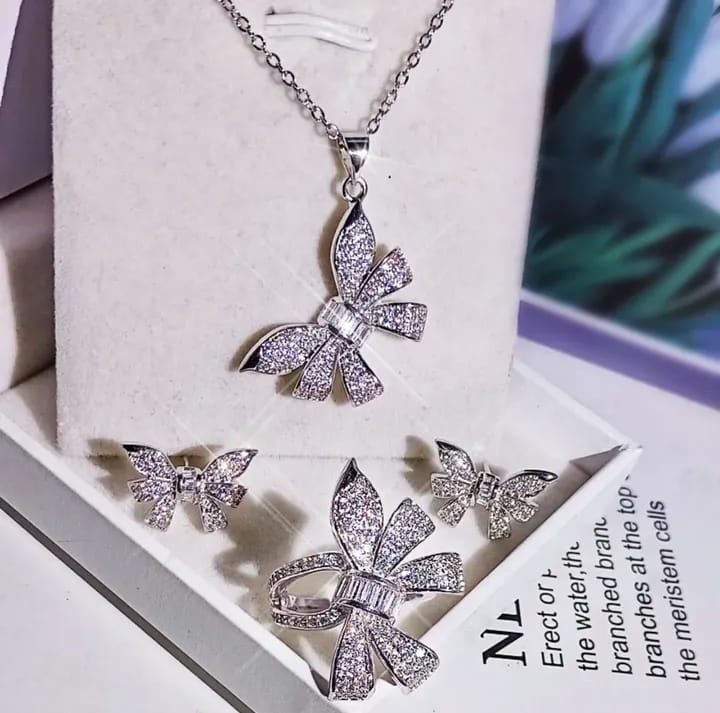 Silver Simple Butterfly Necklace Set