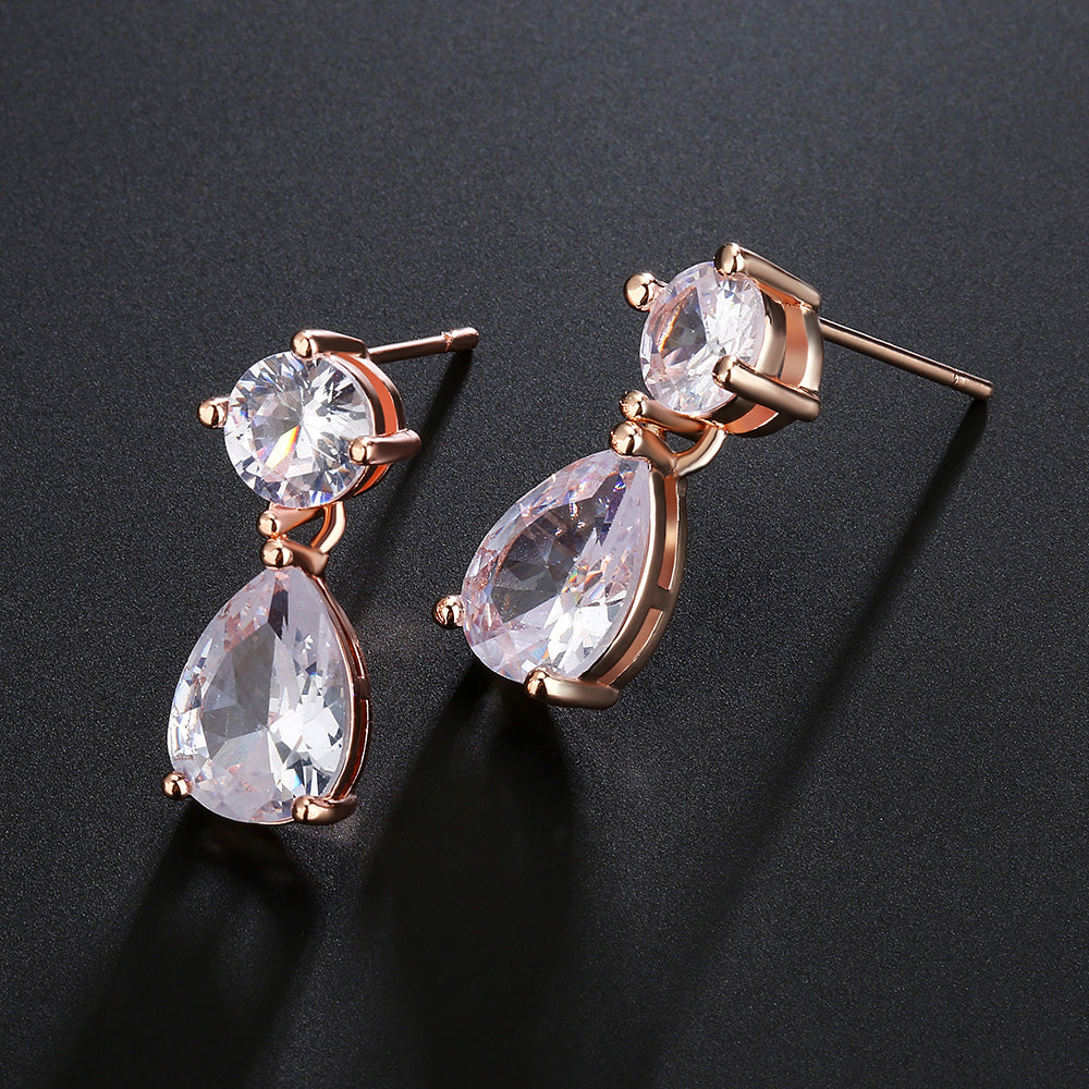 Classic Geometric Water Drop Zircon Bridal Earrings AAA Clear Crystal Luxury Wedding Party Jewelry for Women