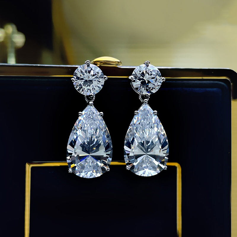 Fashionable Pear Cubic Zirconia Drop Earrings for Women Luxury Trendy New Dangle Earrings Wedding Party Statement Jewelry