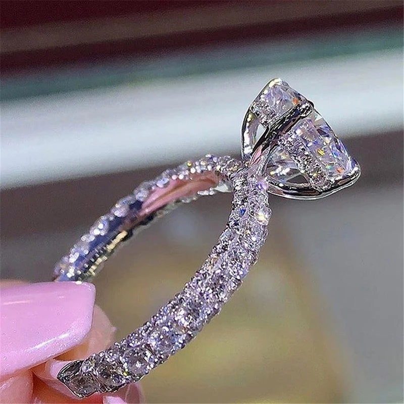 Exquisite Fashion Silver Color Engagement Rings for Women Fashion White Zircon Stones Ring Anniversary Bridal Wedding Jewelry